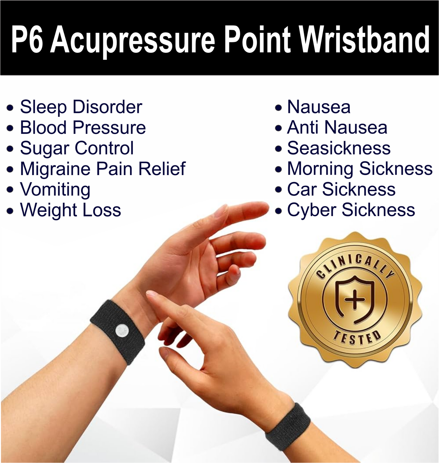 Acupressure Band, Acupressure Wristband for Nausea, Anti Nausea ,Sleep disorder, Blood pressure, Sugar control, Migraine pain relief, Vomiting, Seasickness, Morning Sickness, Car Sickness Control Wristband for Everyone (Buy1GET1Free ) 40%Off on (2 Pcs)